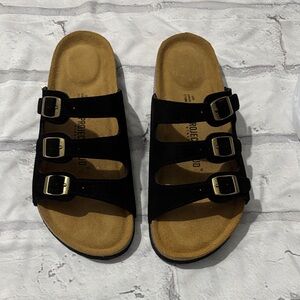 Project Cloud Black Triple Strap Sandals